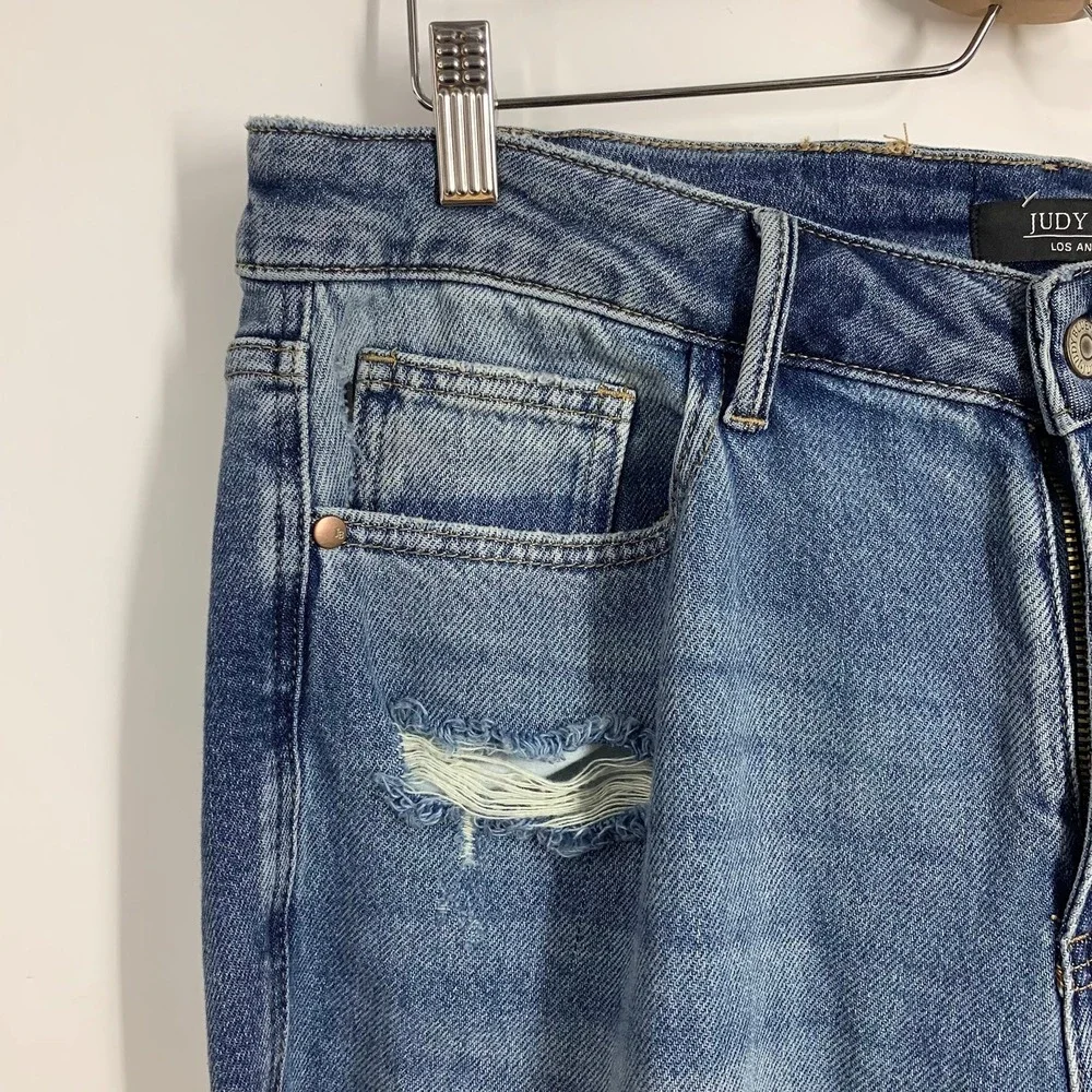 Judy Blue Womens Straight Distressed Jeans High Rise Straight Leg Raw Hem SZ 14W